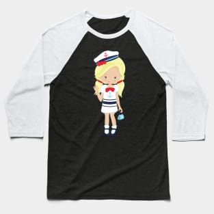 Boat Captain, Skipper, Cute Girl, Blonde Hair Baseball T-Shirt